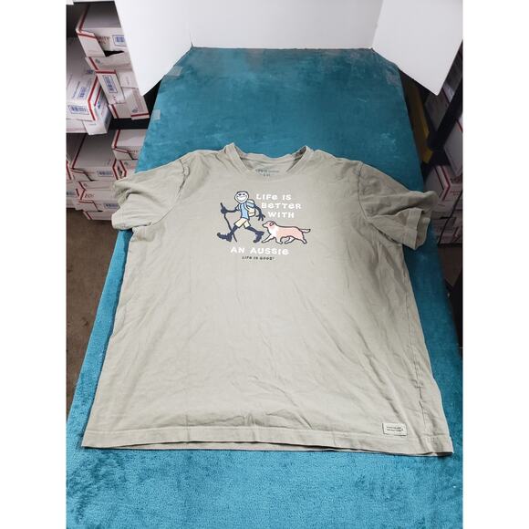 Life Is Good T-Shirt Mens XXL Green Life Is Better With An Aussie Dog Graphic - Picture 1 of 8